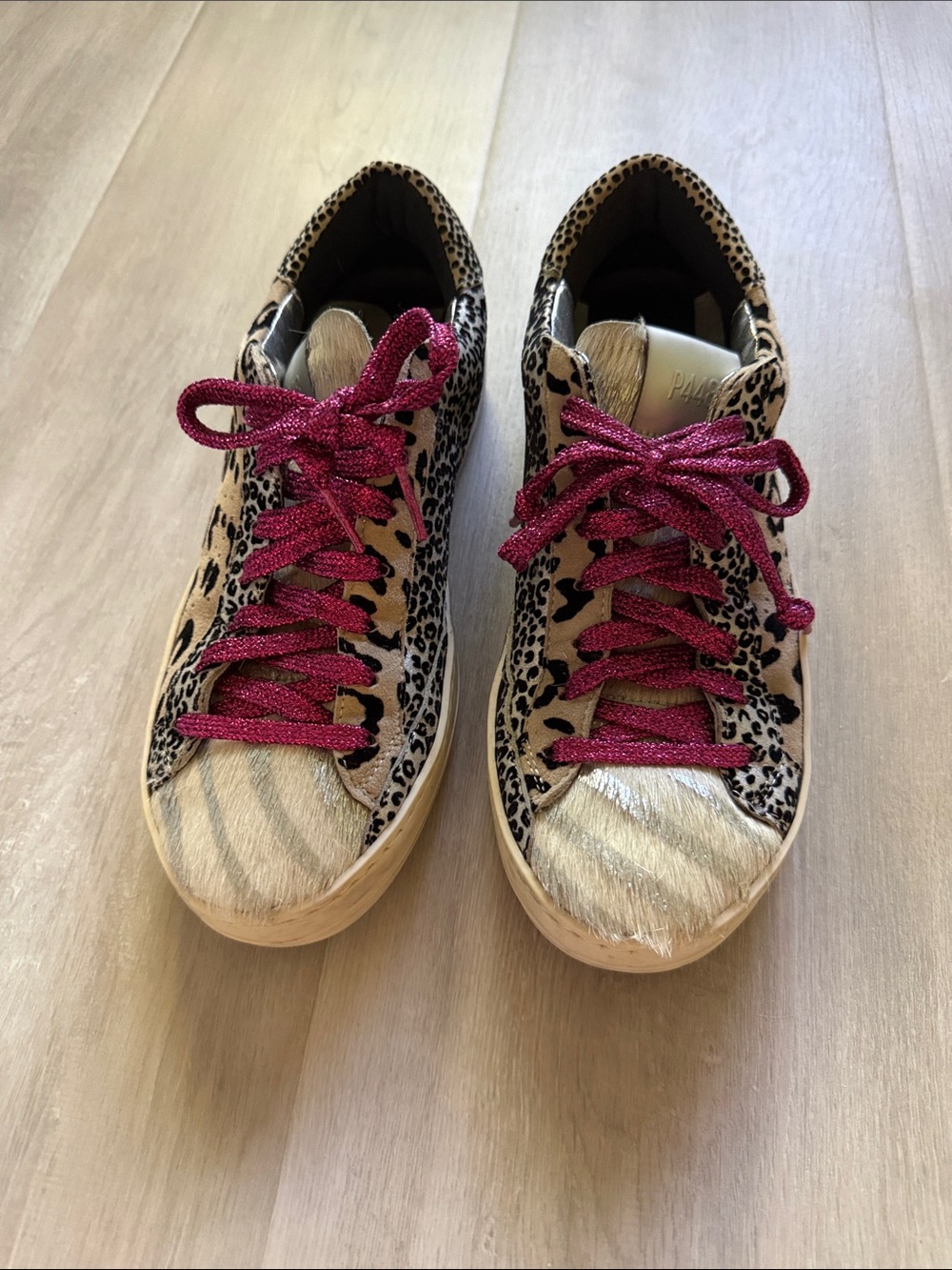 P448 Leopard Print Sneakers with Magenta Laces
